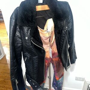 Top shop faux leather coat with belt size 2